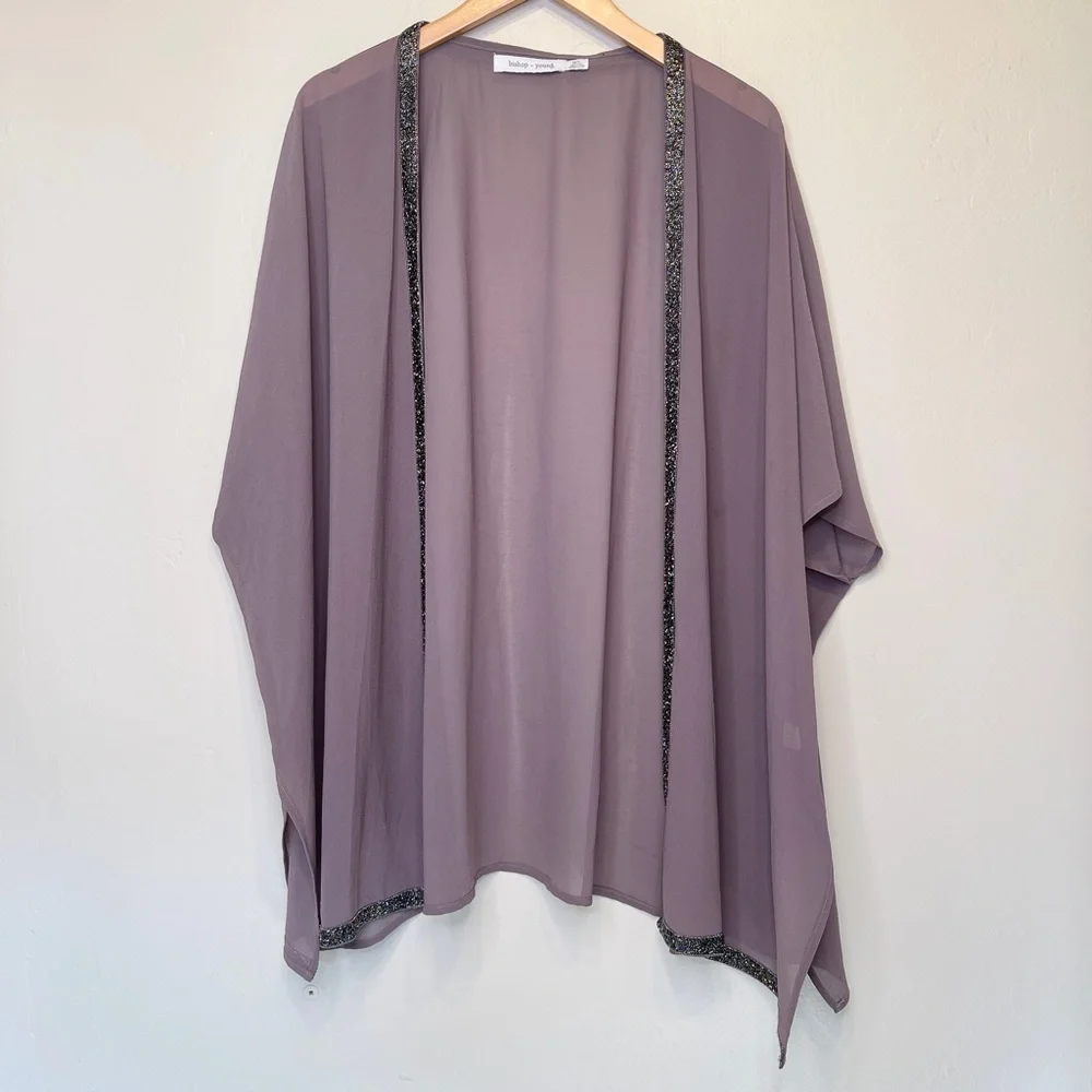 Bishop + Young | Embellished Beaded Ribbon Open Front High Low Sheer Kimono - Picture 5 of 16